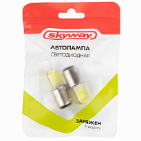 Автолампа диод S25 (P21/5W) 12V 2 COB диода BAY15d 2-конт Белая SKYWAY Противотум.стопы min 2 шт